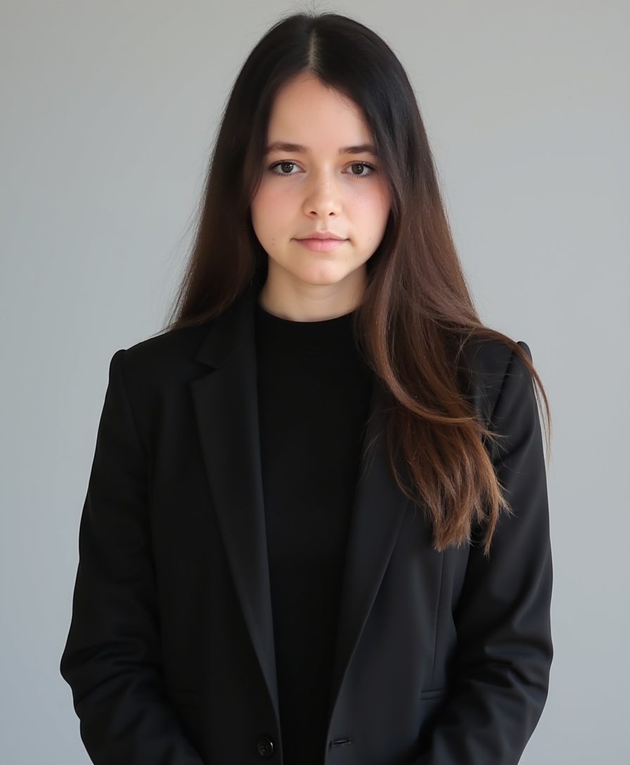 Phoebe Nobes wearing a black blazer against a neutral studio background